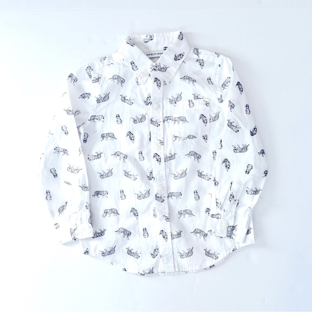 Janie and Jack embroidered tiger oxford button down long sleeve shirt.